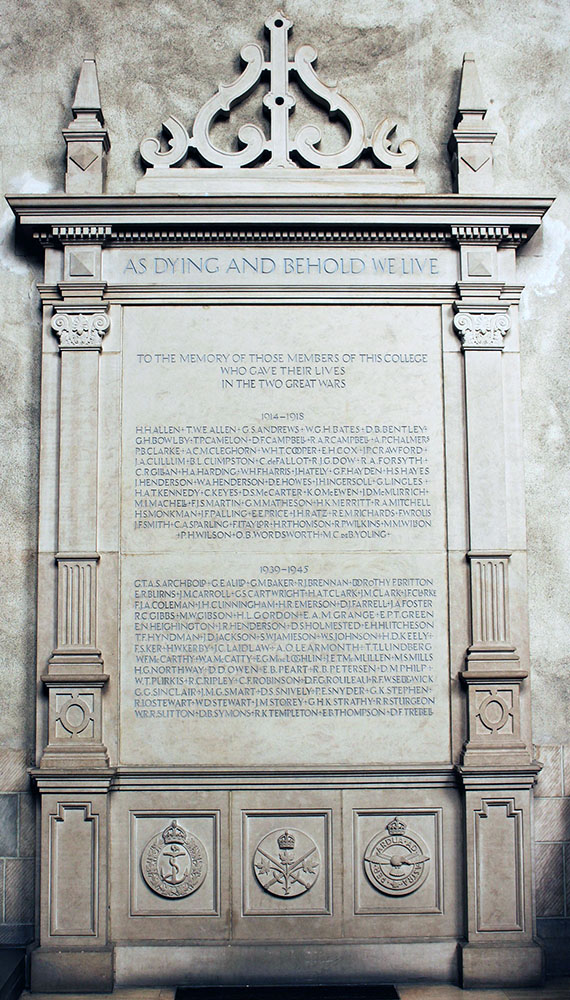 War Memorial Plaque in the Chapel