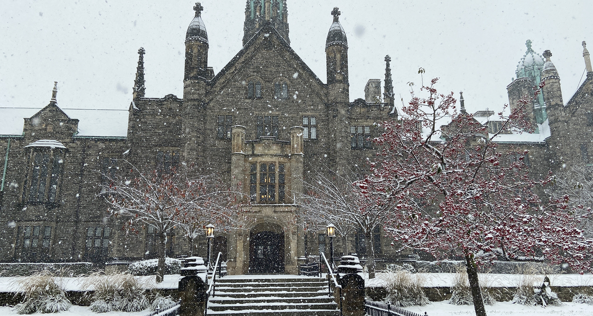 View of Trinity College from Hoskin Avenue during winter